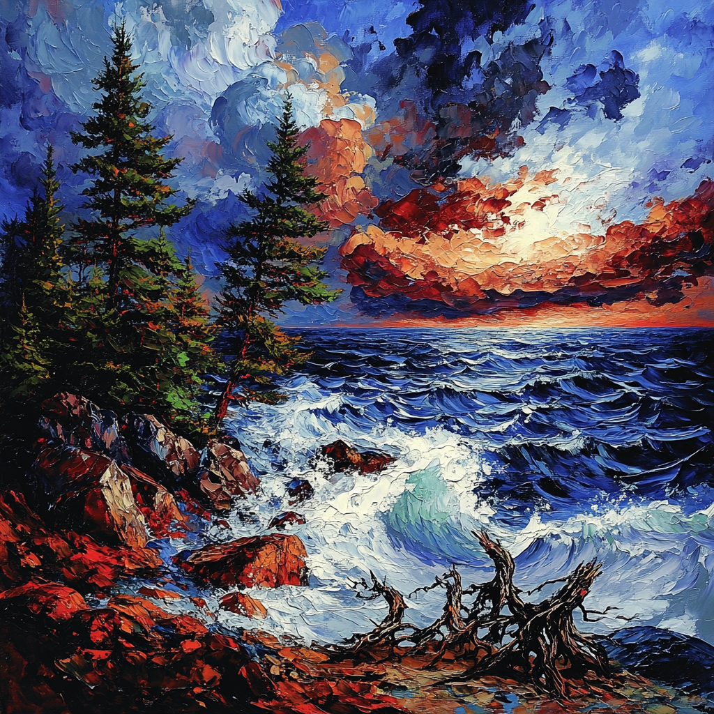 Arthur Lismer Inspired Stormy Georgian Bay Rocks paint by numbers