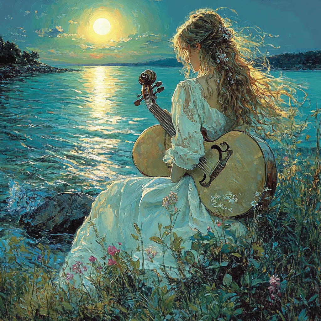 Waterhouse Inspired Moonlit Lute paint by number