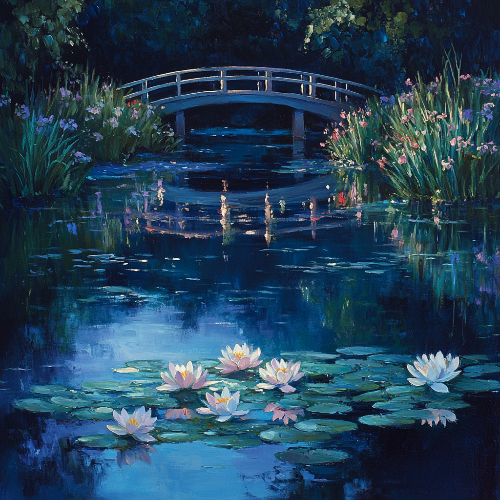 Claude Monet Inspired Giverny Bridge Twilight Reflection paint by color