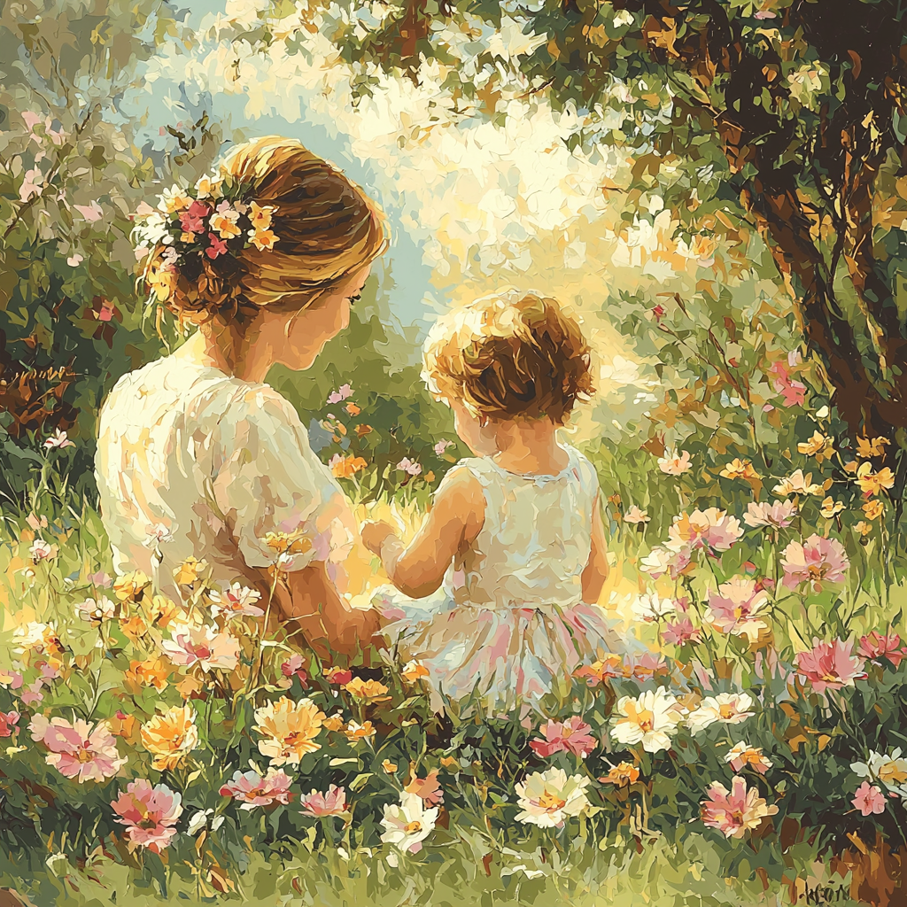 Mom And Me In The Flower Field Painting By Numbers Kit