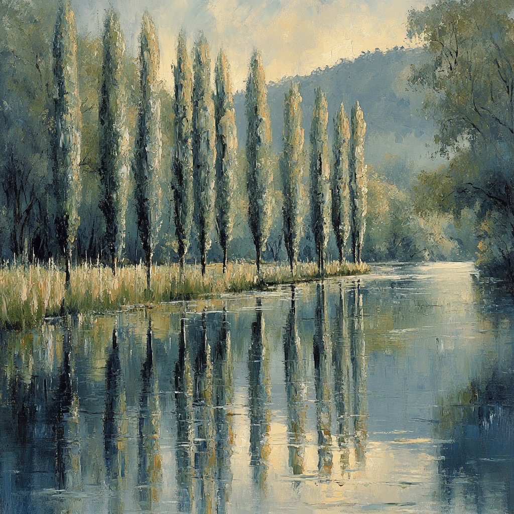 Claude Monet Inspired Riverbank Poplars At Rainlight Number painting
