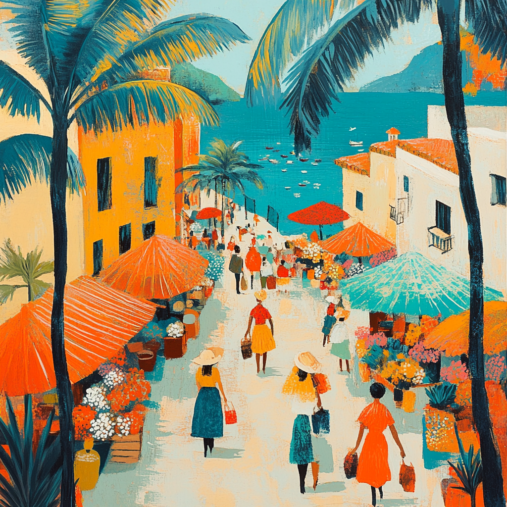 Gauguin Inspired Market By The Sea paint by numbers