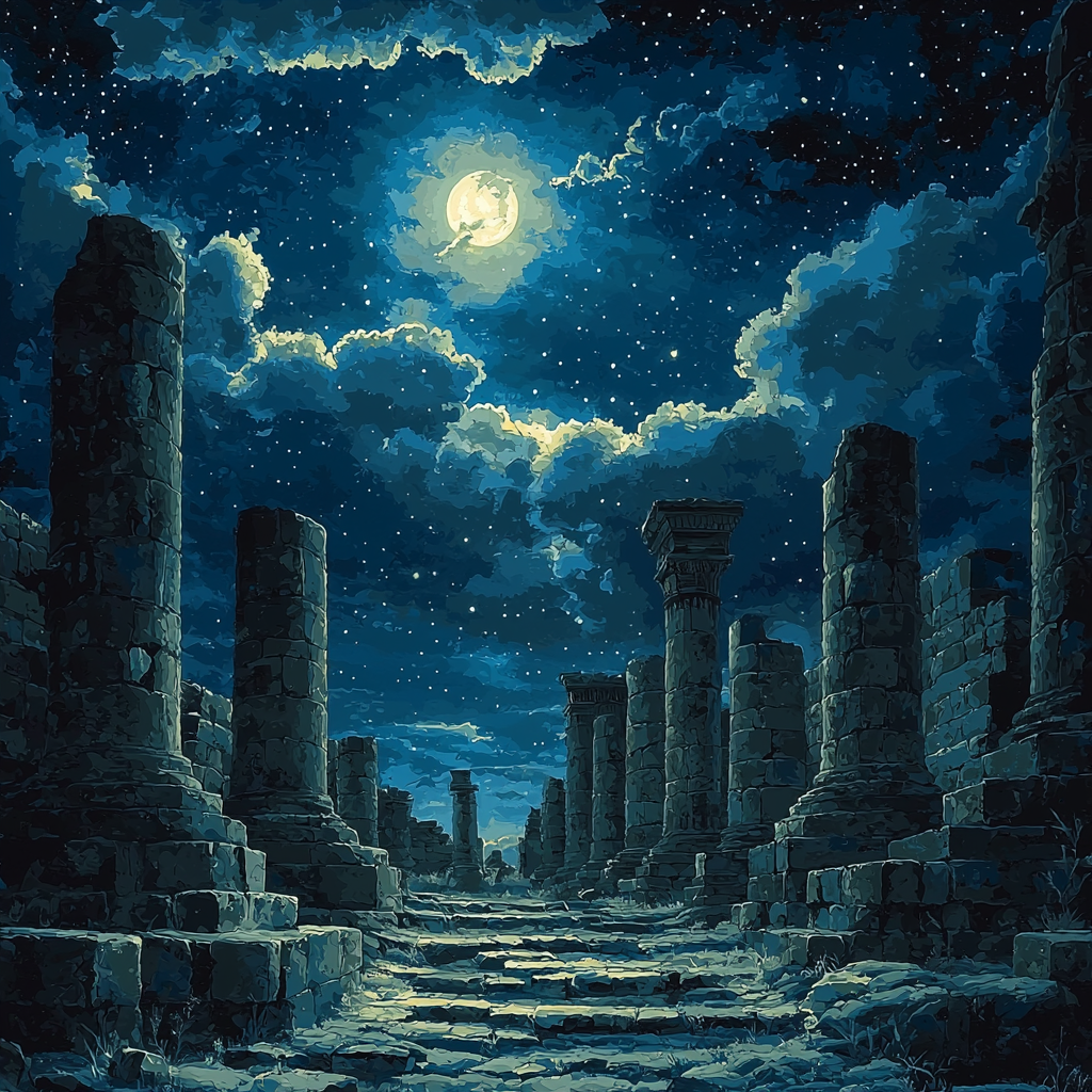 Caspar David Friedrich Inspired Historic Ruins Under Moonlight Number Painting