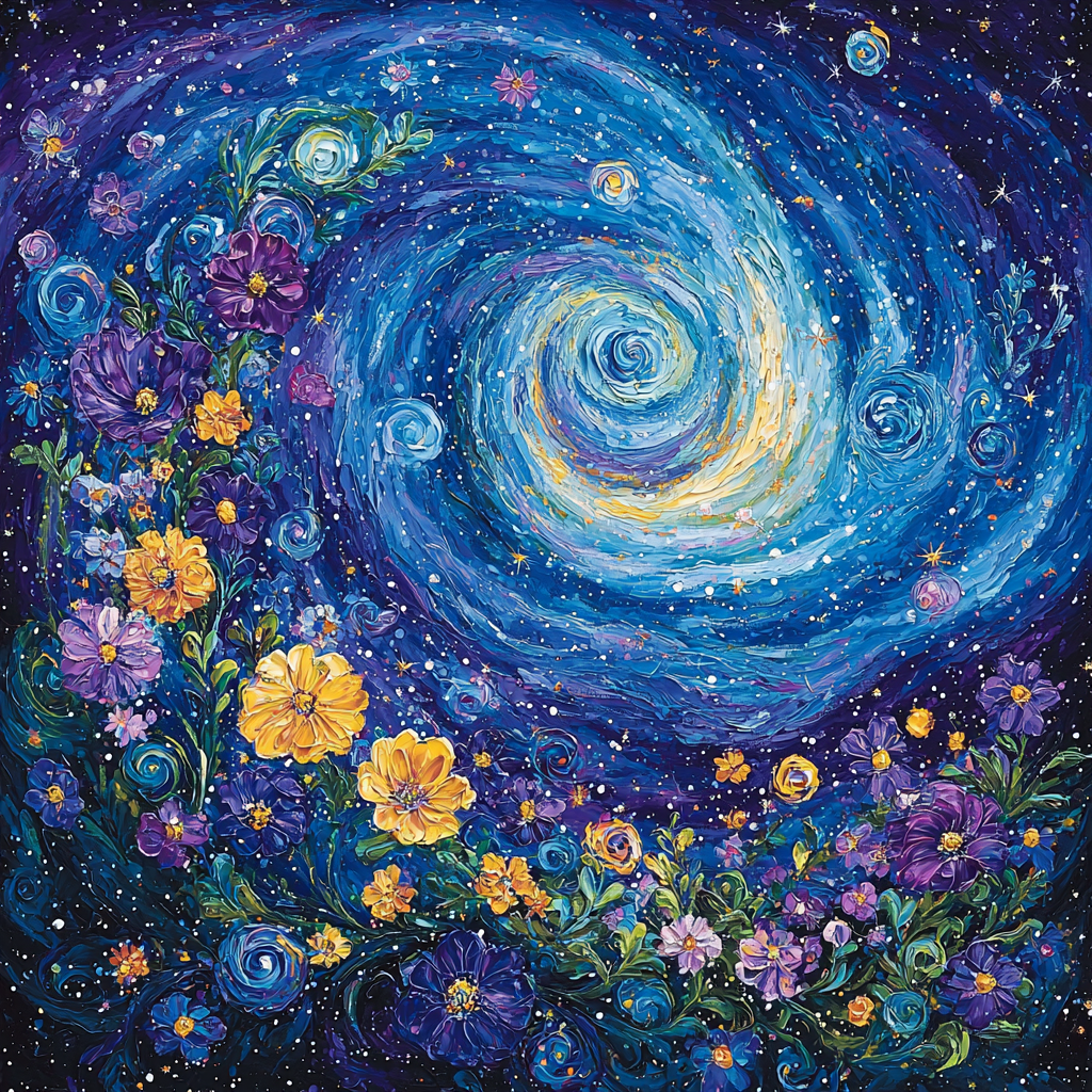Vincent Van Gogh Inspired Galactic Flora Symphony Number Painting