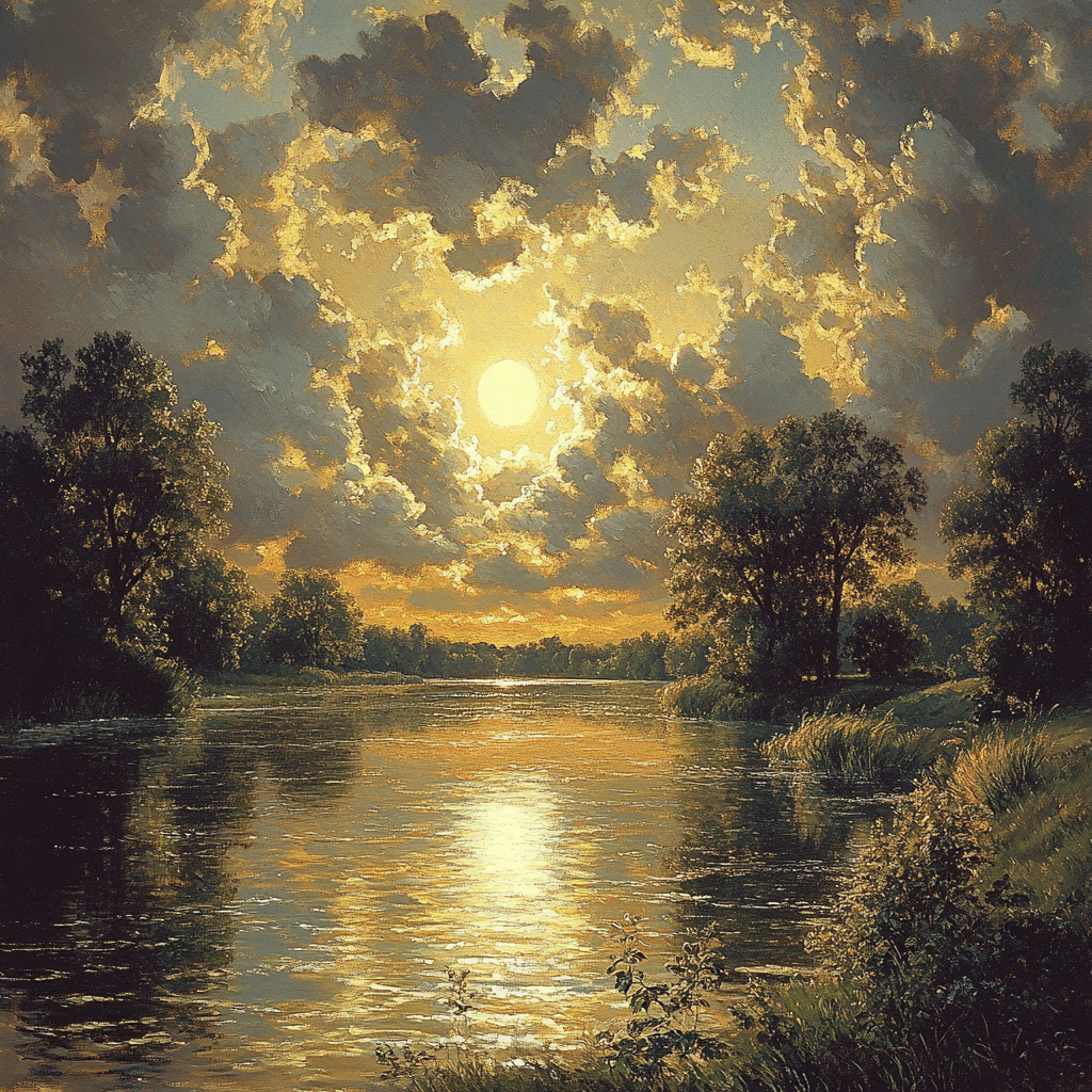 Rembrandt Inspired Riverbank With Luminous Golden Light painting number kit