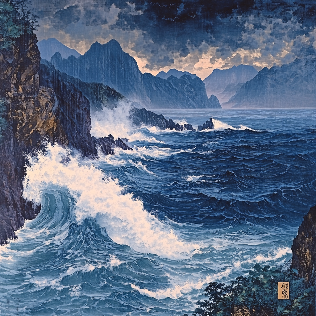 Hokusai Inspired Stormy Mountain Waves Paint by numbers kits