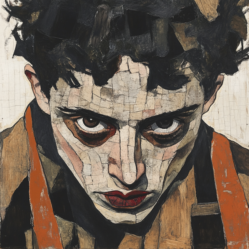 Egon Schiele Inspired Expressive Portrait Of A Woman paint by color