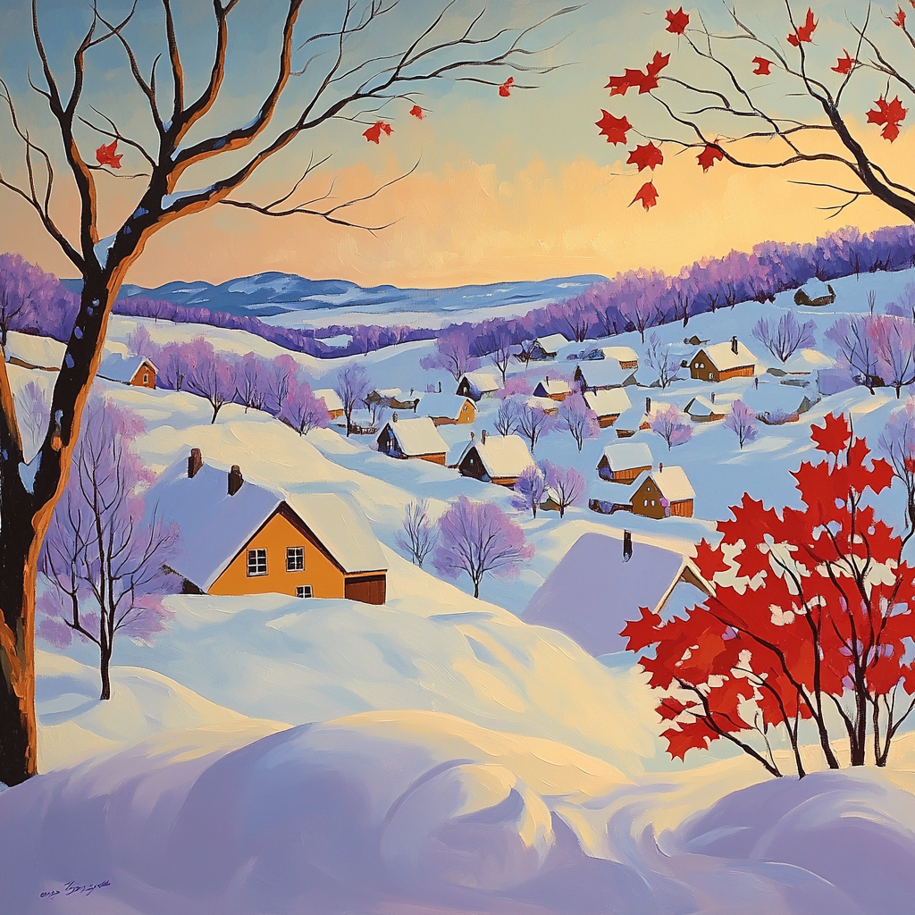 A.Y. Jackson Inspired Winter Village Light paint by numbers