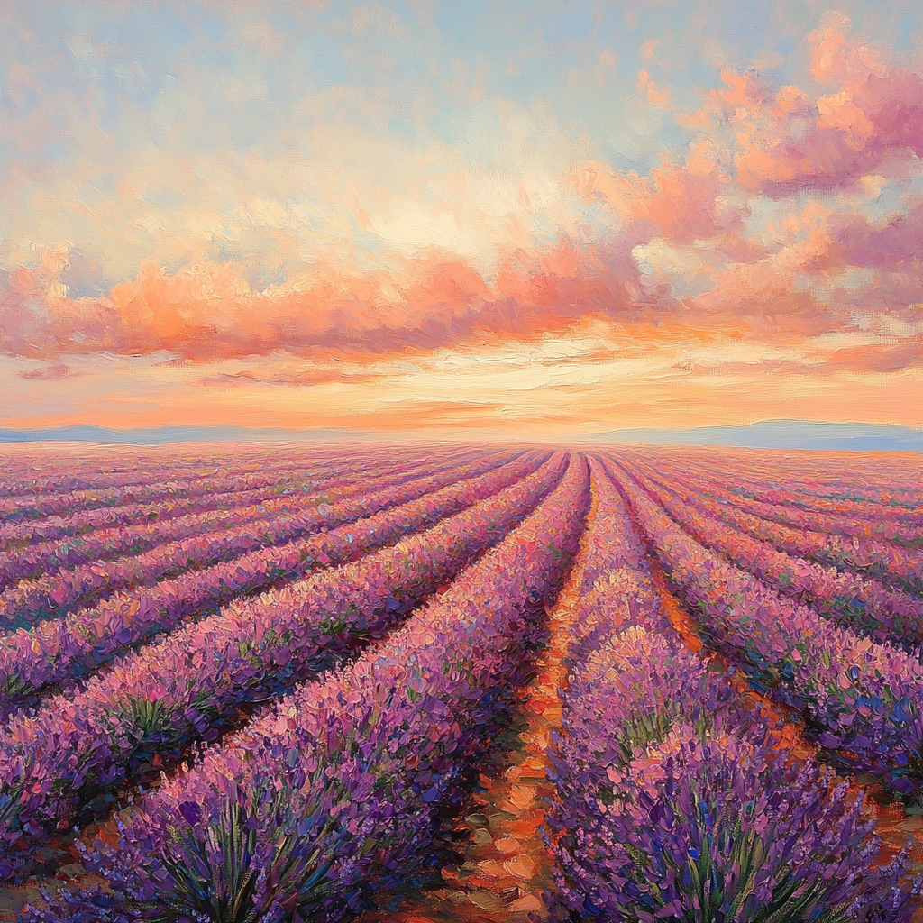 Monet Inspired Sunset Over A Lavender Field paint by number