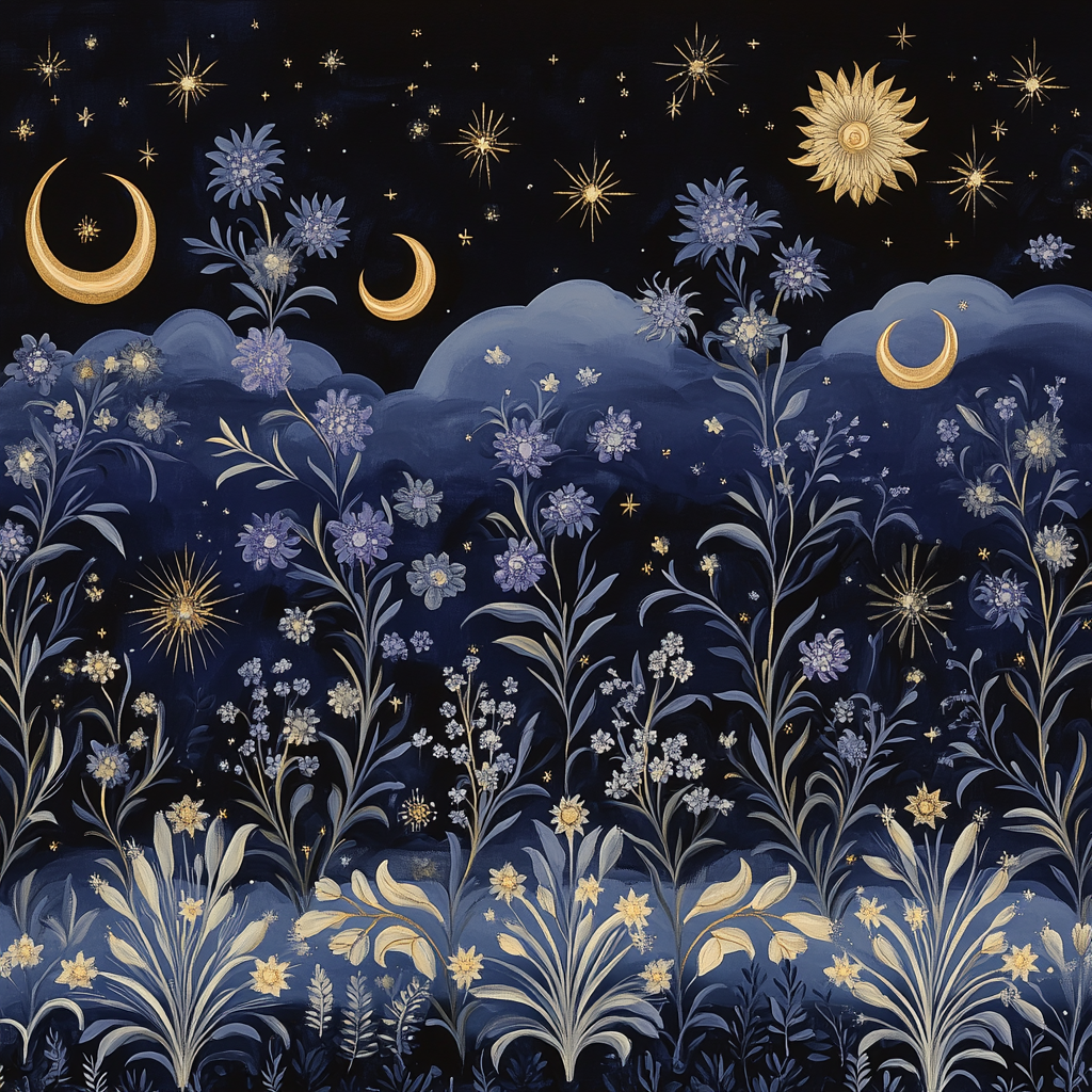 Alphonse Mucha Inspired Celestial Garden Nocturne paint by number