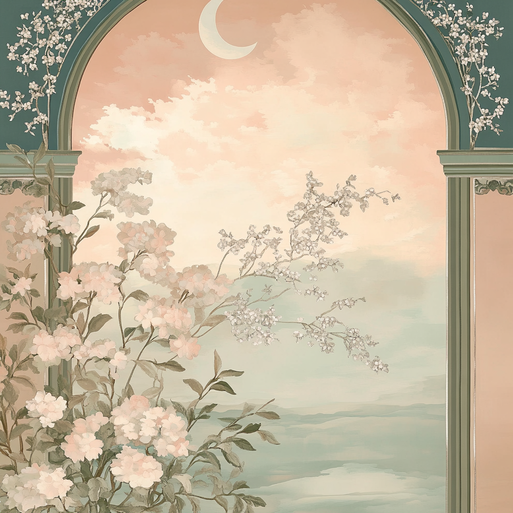 Alphonse Mucha Inspired Lunar Garden Tapestry Number painting