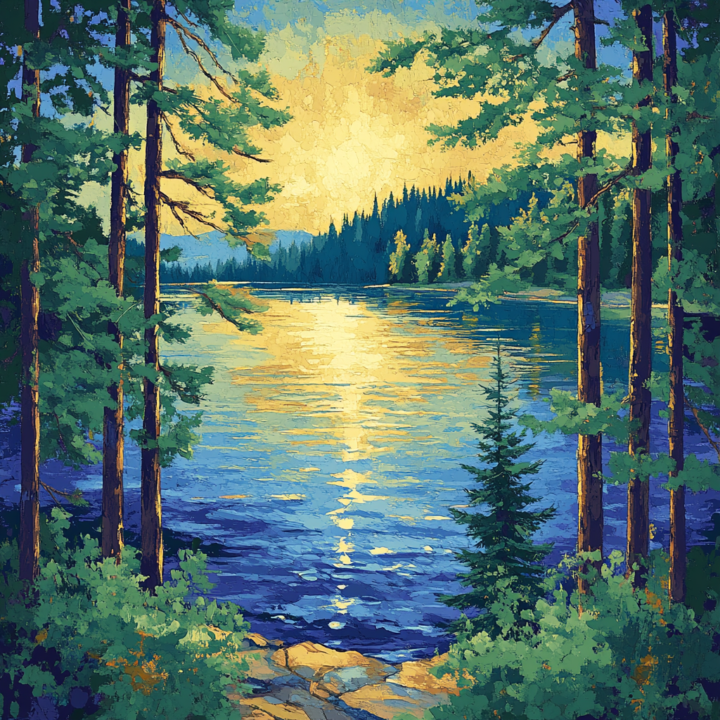 J. E. H. MacDonald Inspired Shimmering Pine-Framed Northern Lake Painting by numbers kit
