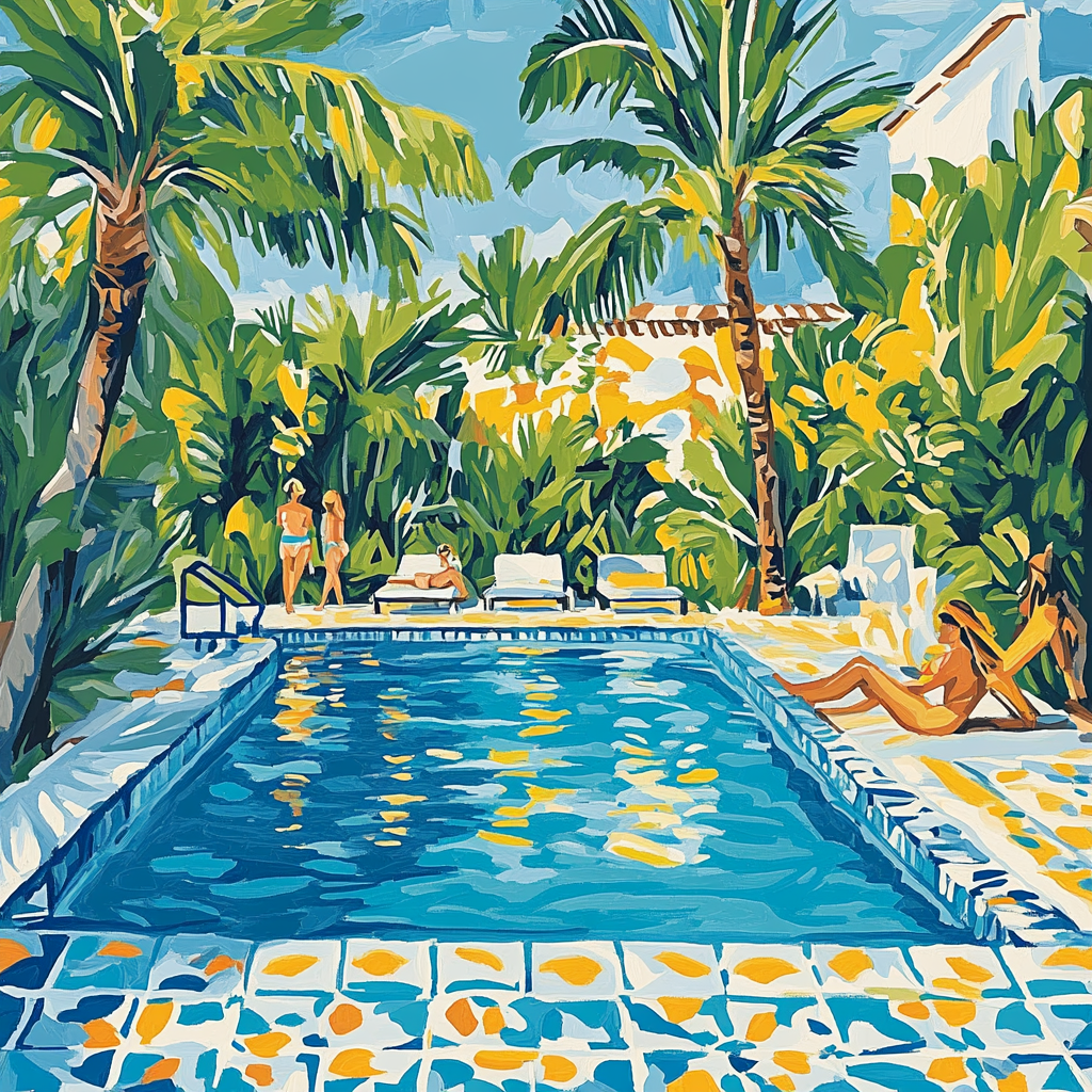 David Hockney Inspired Swimming Pool Afternoon paint by color