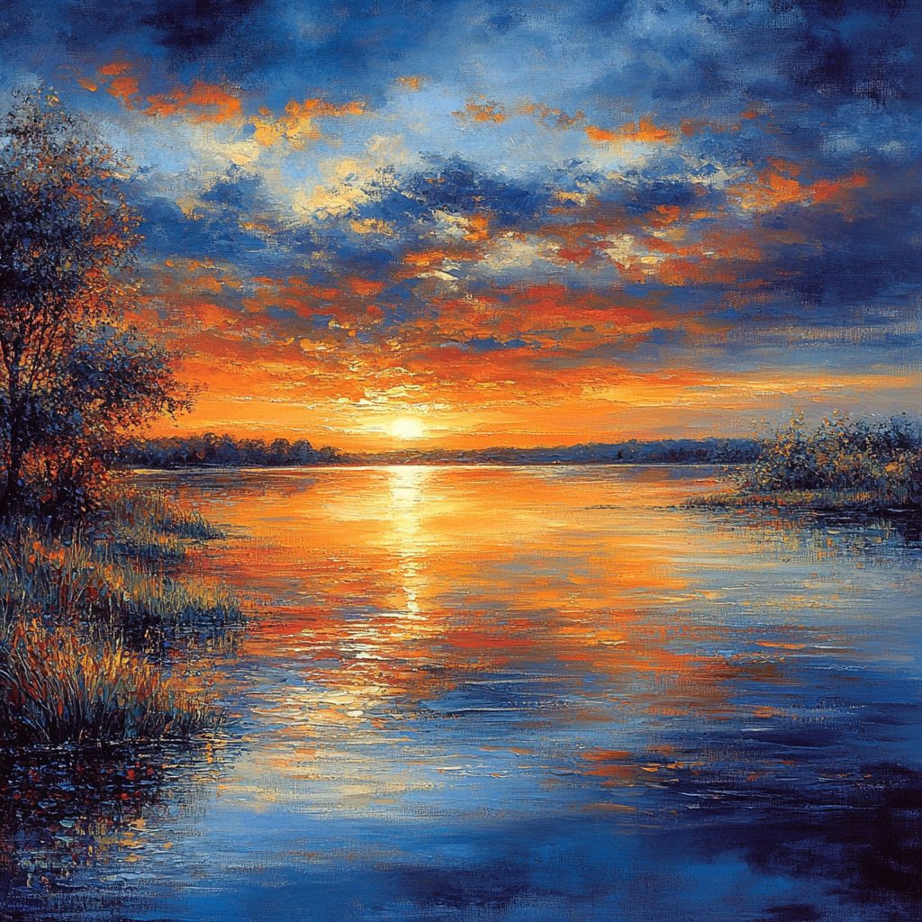 Rembrandt Inspired Luminous Twilight Over Calm Waters paint by numbers