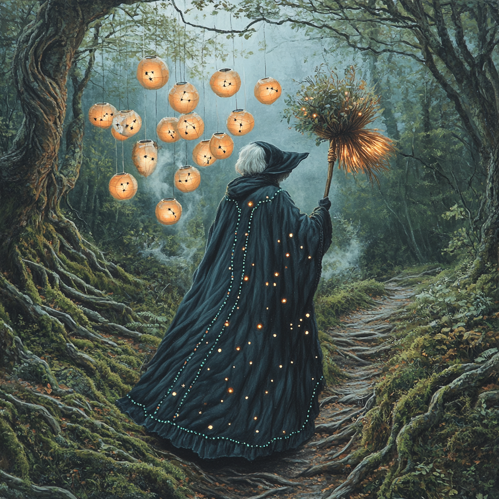 Lantern Trail Witch With Haunted Cloak Painting by numbers kit