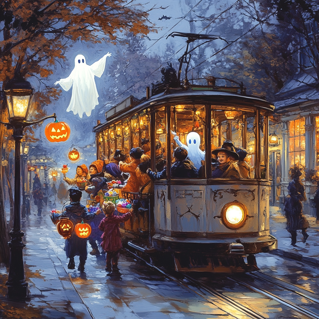 Trick Or Treaters On Haunted Trolley Number painting