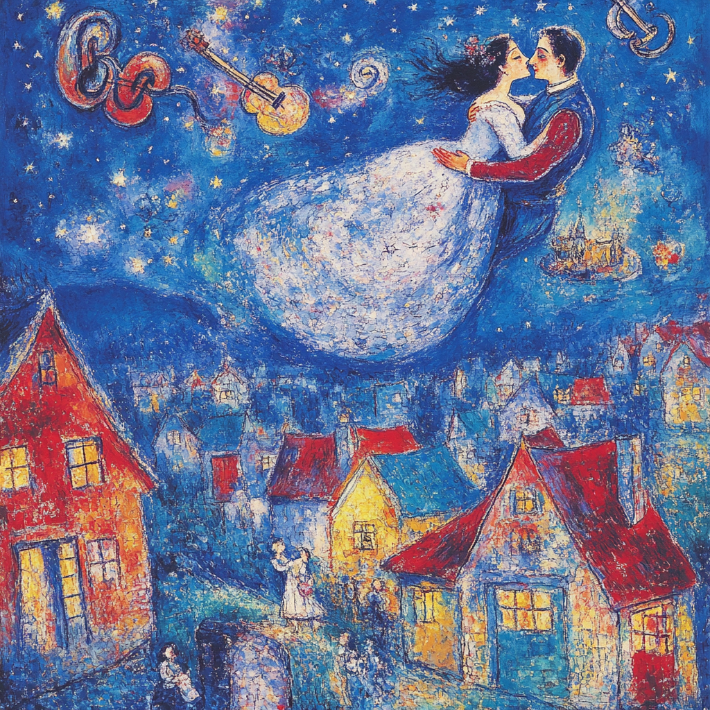Marc Chagall Inspired Lovers In Village paint by number