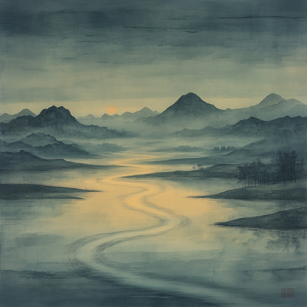 Zhao Mengfu Inspired Moonlit River Mist paint by number