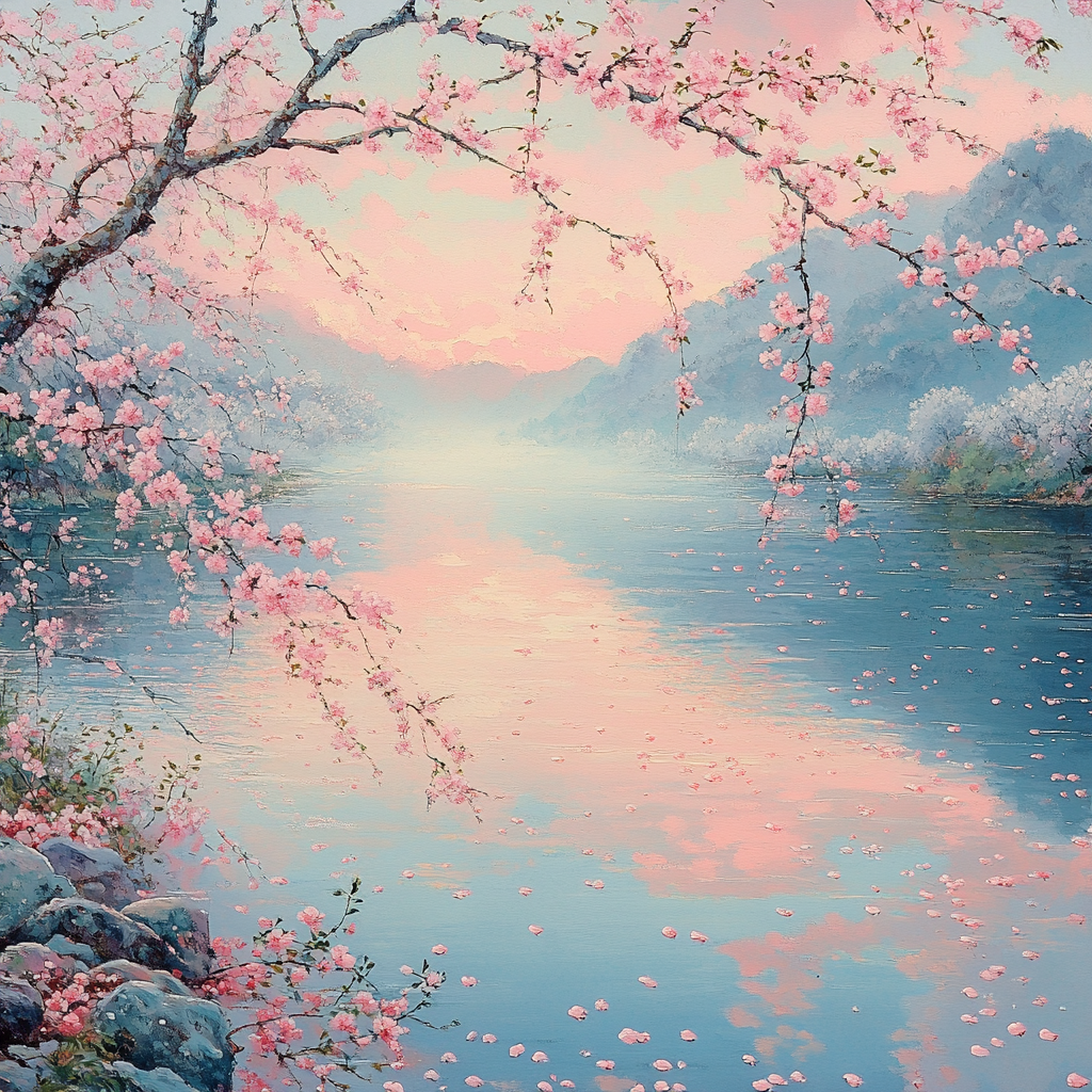 Hiroshige Inspired Cherry Blossom River Mist Painting by numbers kit