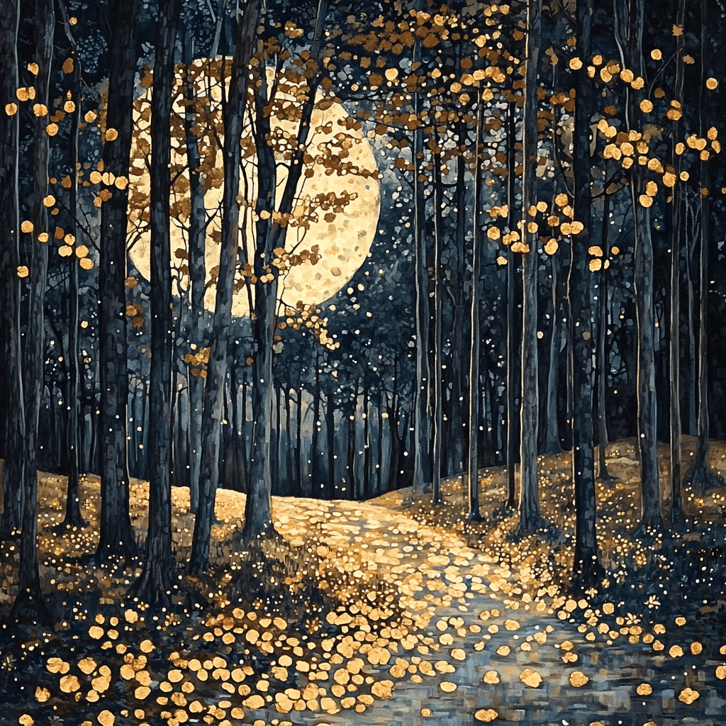 Gustav Klimt Inspired Moonlit Forest Whisper Paint By Numbers Art