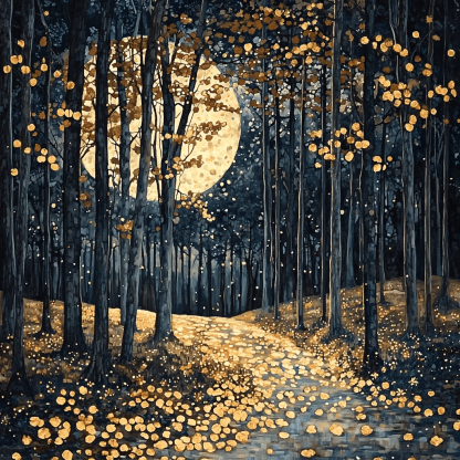 Gustav Klimt Inspired Moonlit Forest Whisper Paint By Numbers Art