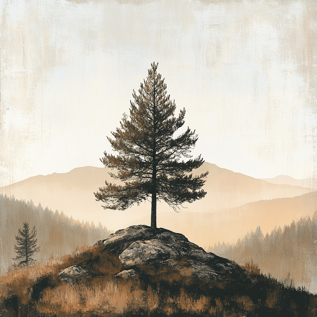 Zhao Mengfu Inspired Autumn Pine Silhouette Painting by numbers kit