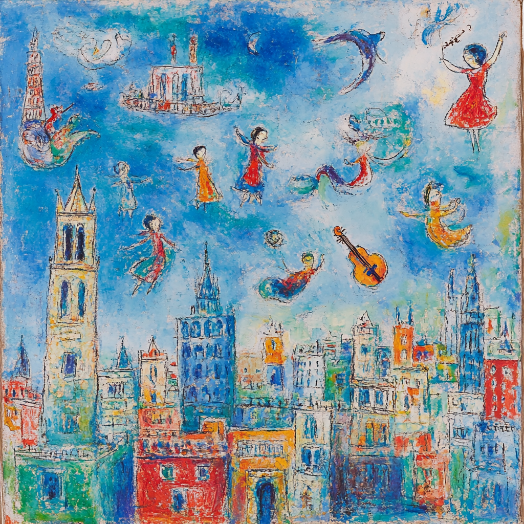 Marc Chagall Inspired Dreamy Cityscape DIY paint by numbers