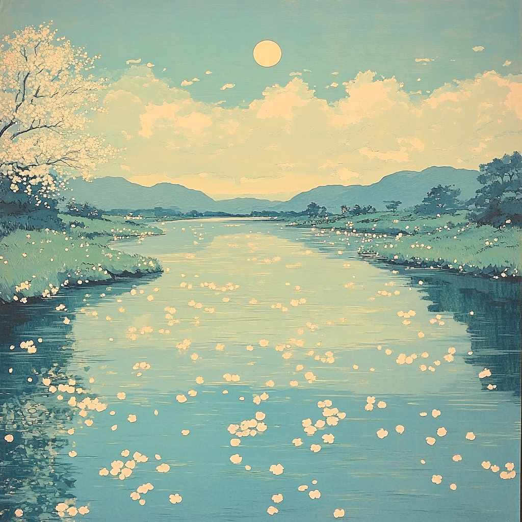 Hiroshige Inspired Moonlit Blossom River Numbered painting kits