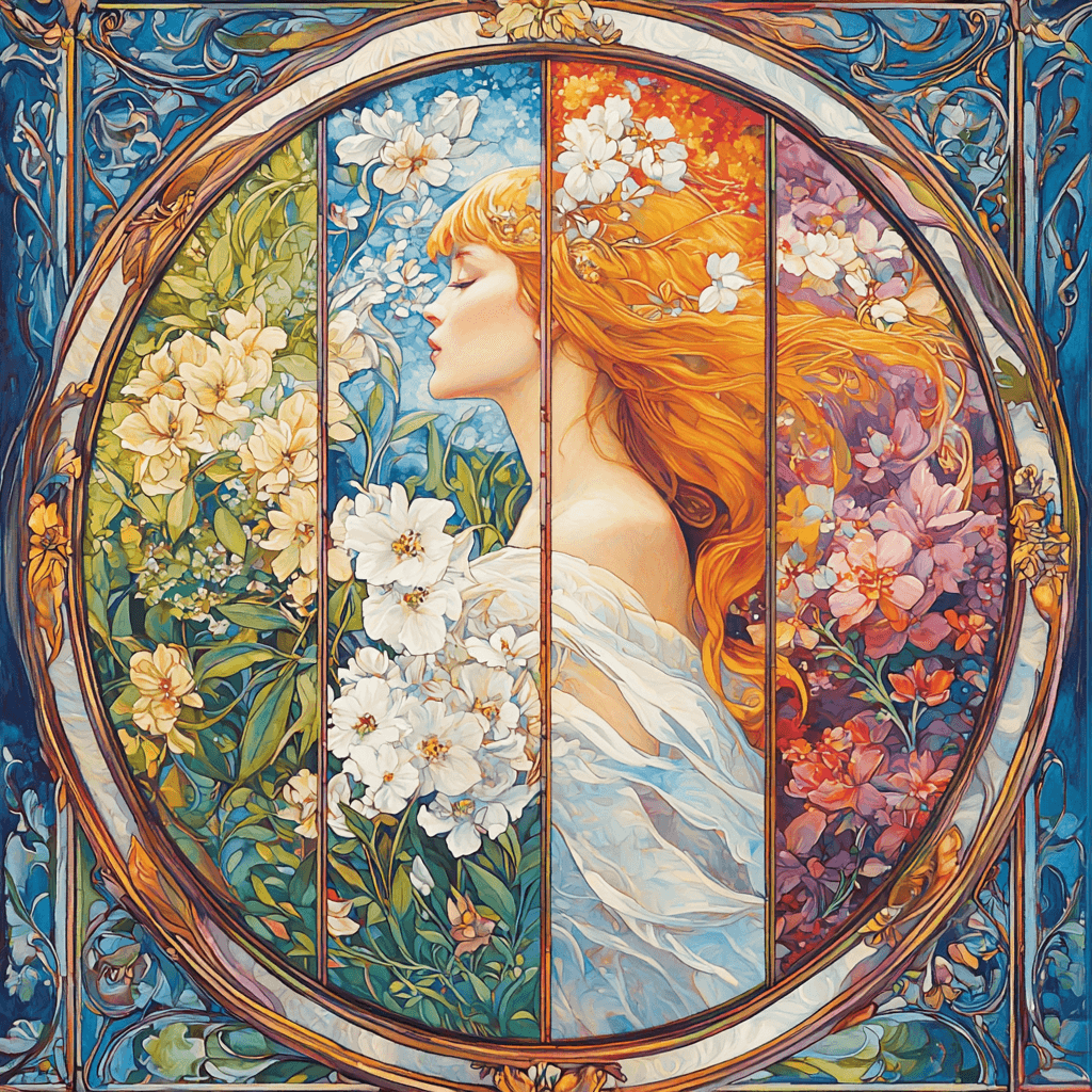 Alphonse Mucha Inspired Harmonious Seasons Numbered Painting Kits