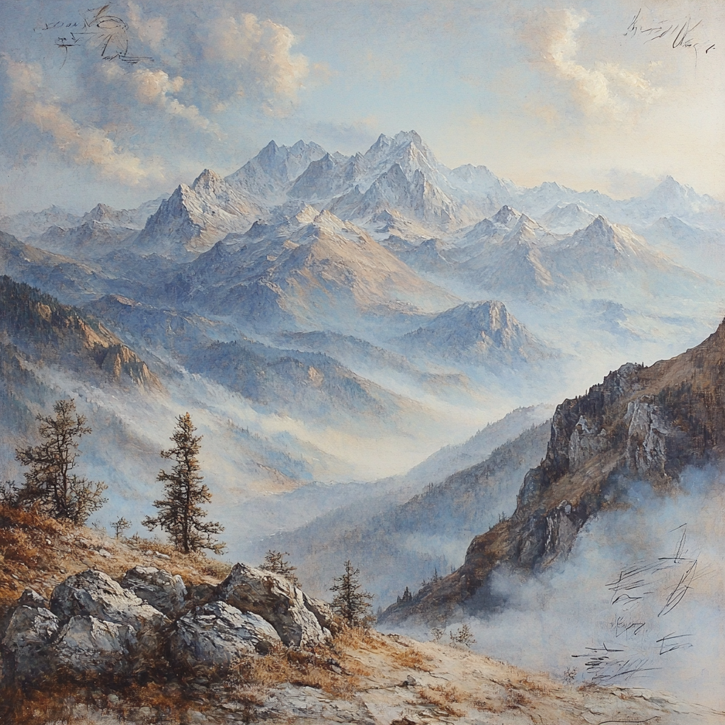 Leonardo Da Vinci Inspired Mountain Mist Panorama Painting by numbers kit