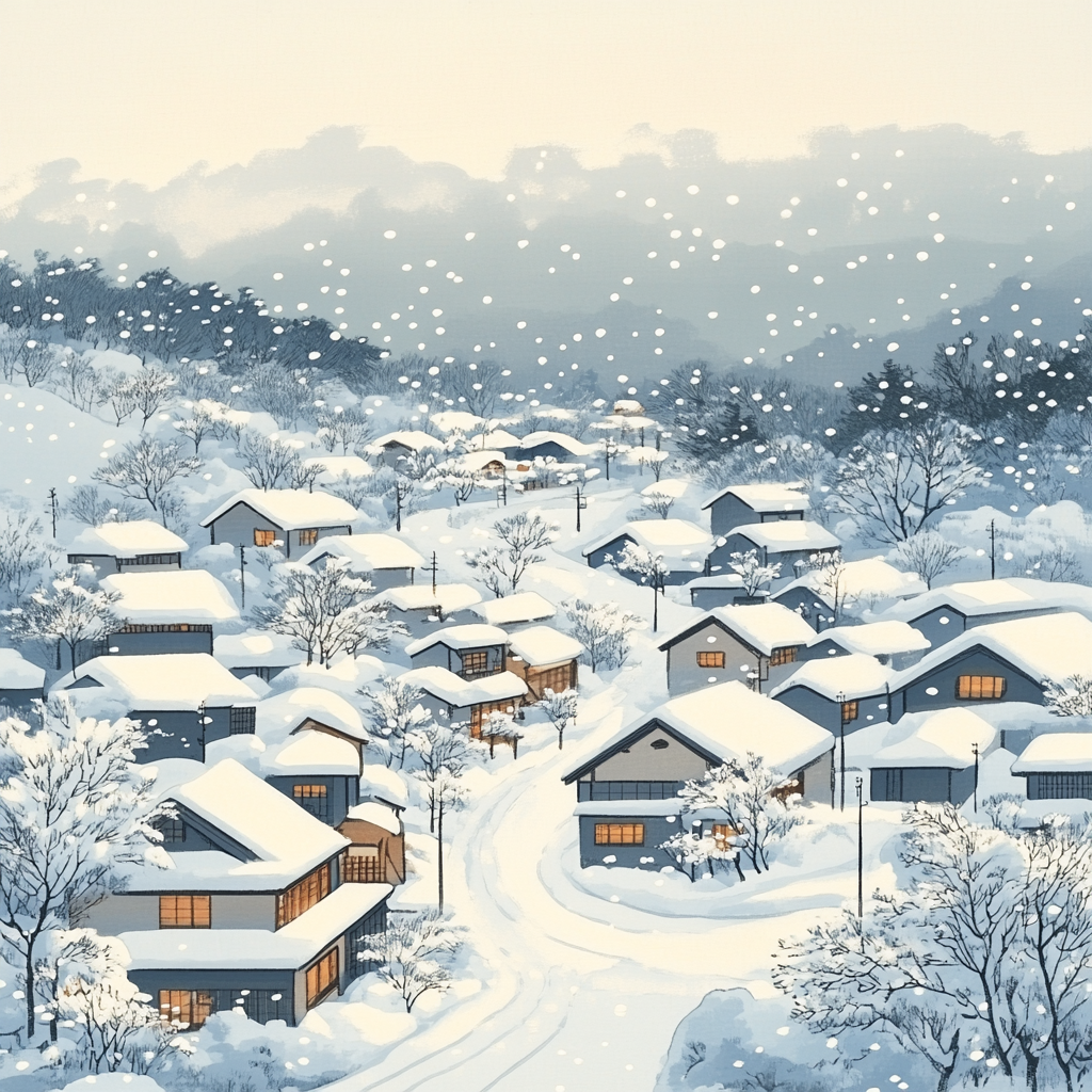 Hokusai Inspired Snowy Village painting number kit