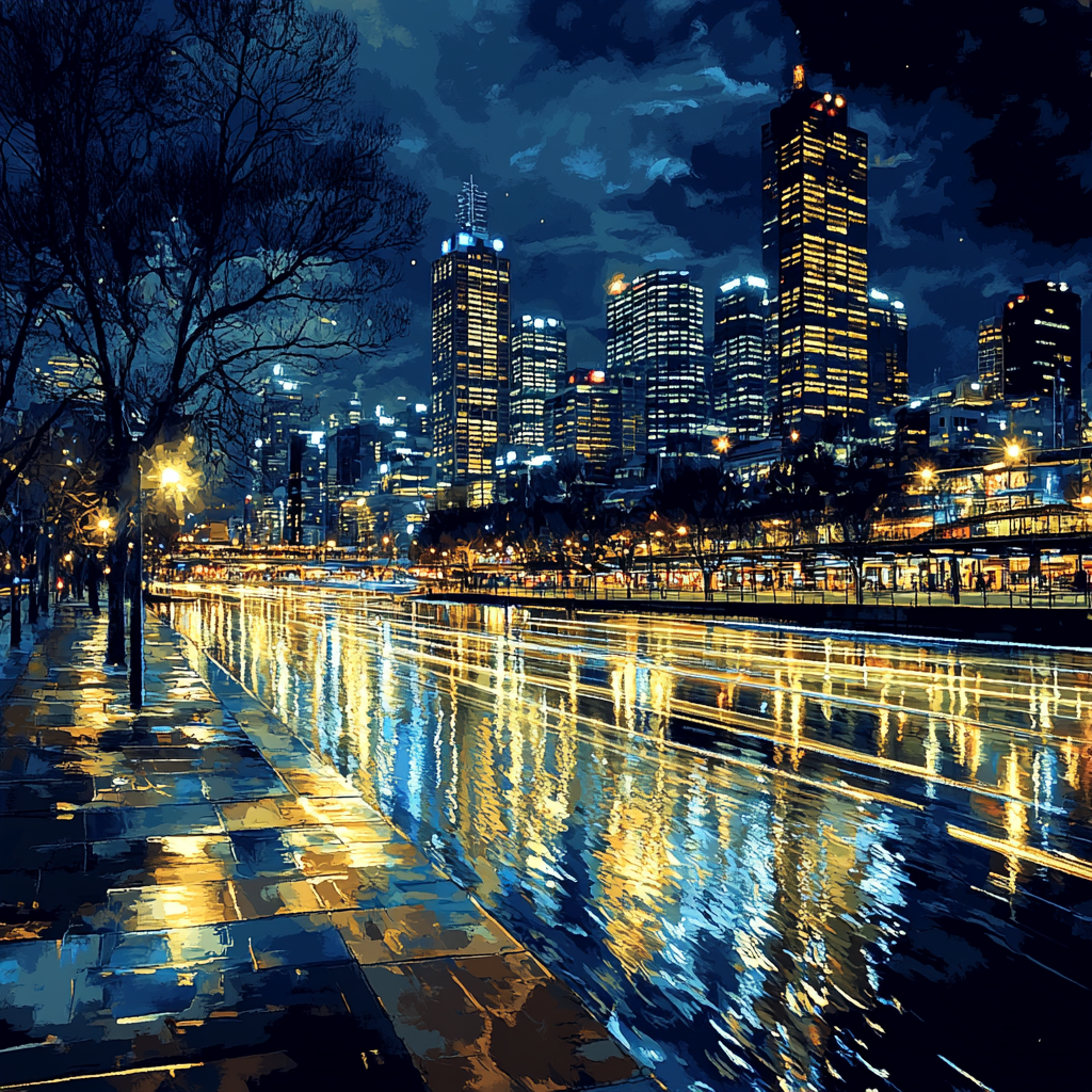 Nighttime Panorama Of Melbourne Skyline With Yarra River Painting by numbers kit