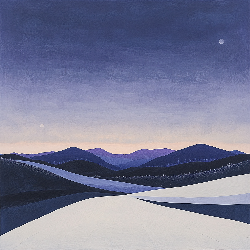 Hiroshige Inspired Snowbound Mountain Twilight Numbered painting kits