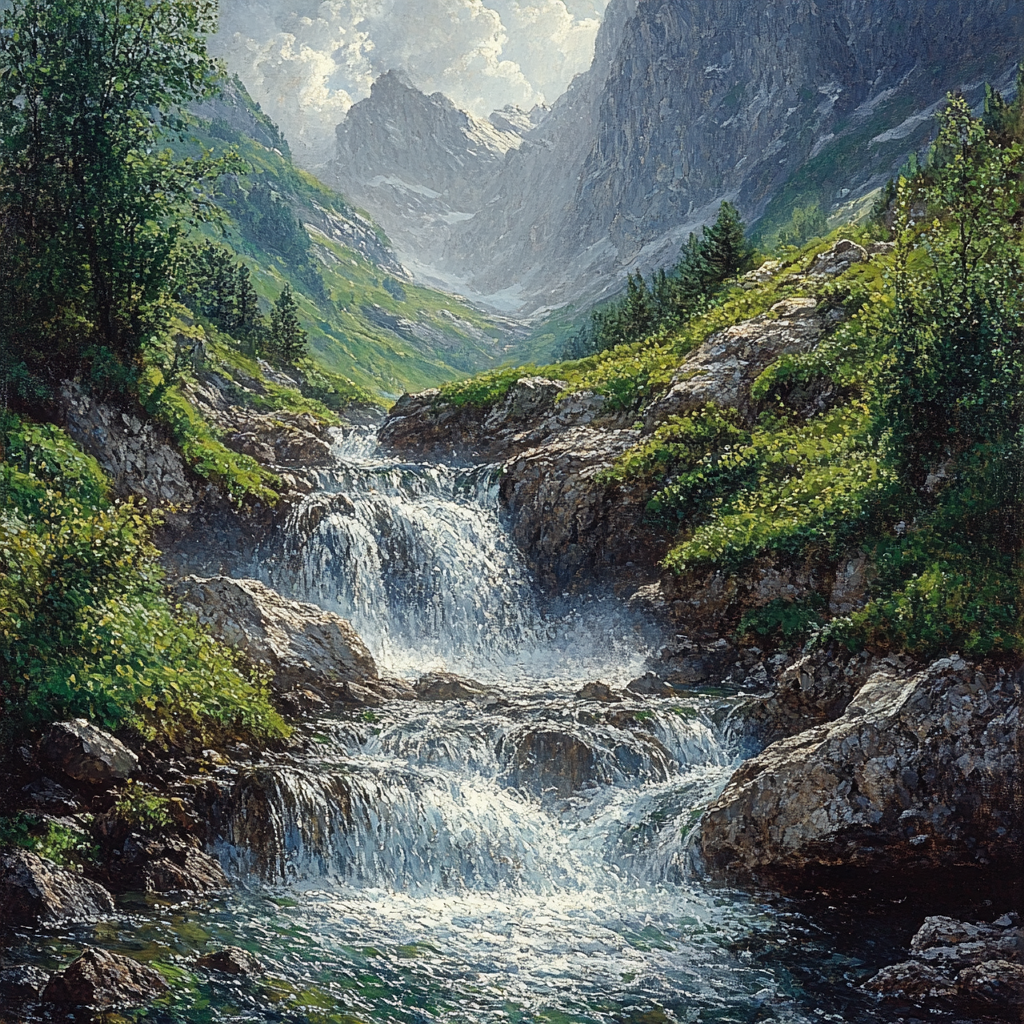 Gustave Courbet Inspired Mountain Stream painting number kit