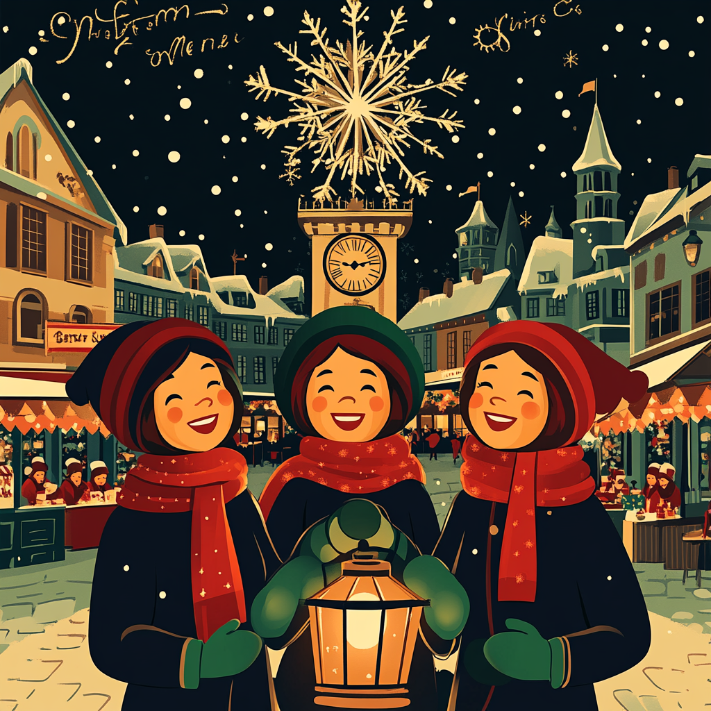 Disney Carolers At Snowflake Clocktower paint by number