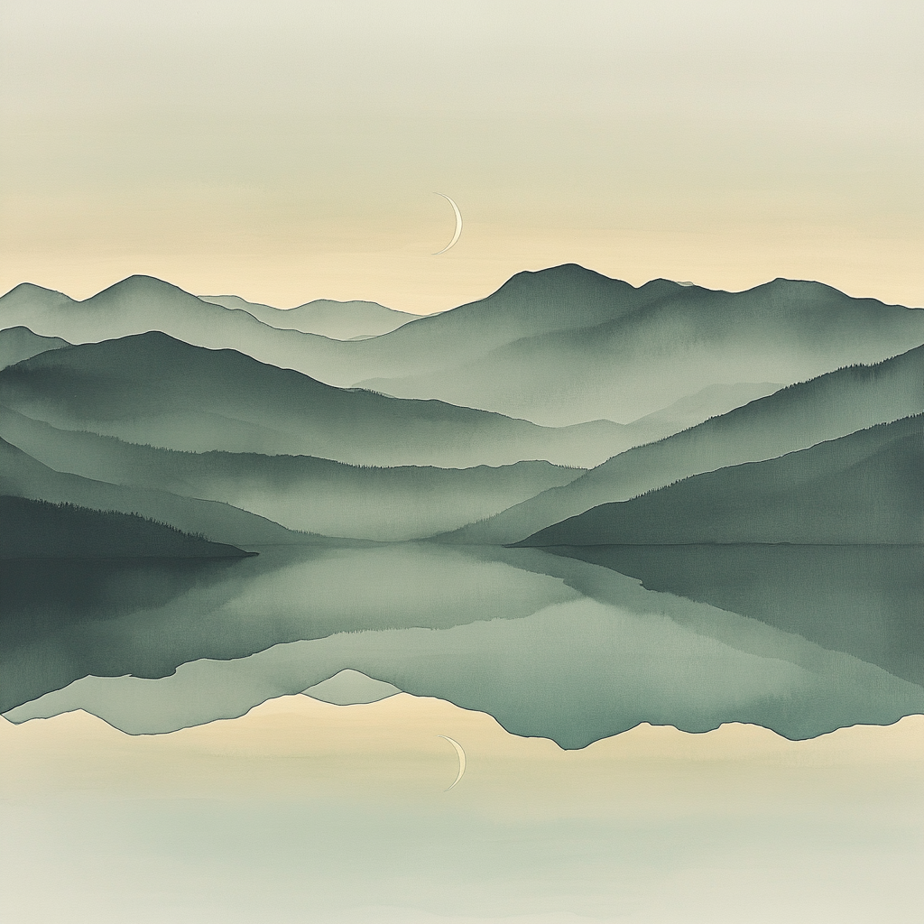 Zhao Mengfu Inspired Misty Moonlit Mountains paint by numbers