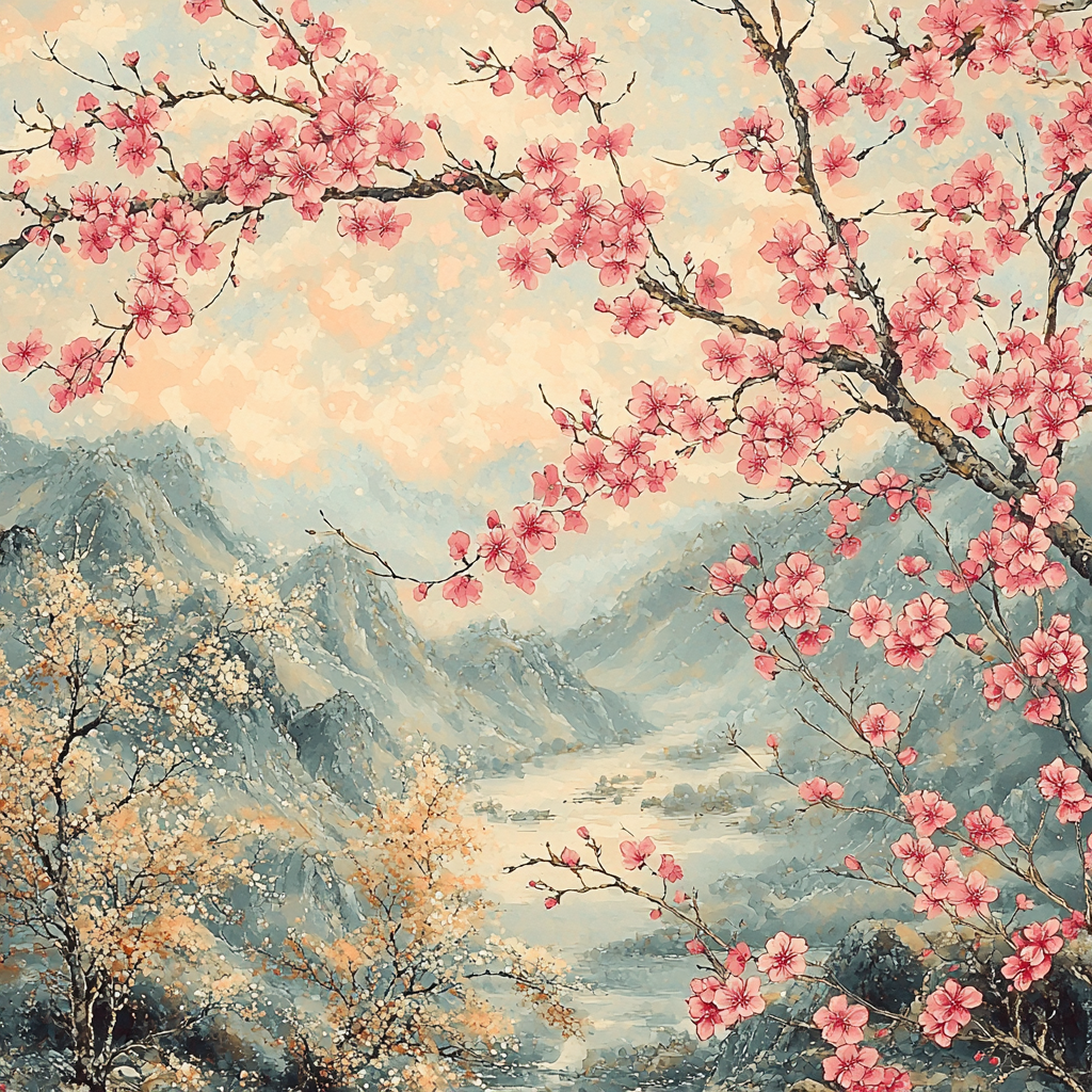 Zhao Mengfu Inspired Timeless Blossoms Of Spring Number Painting