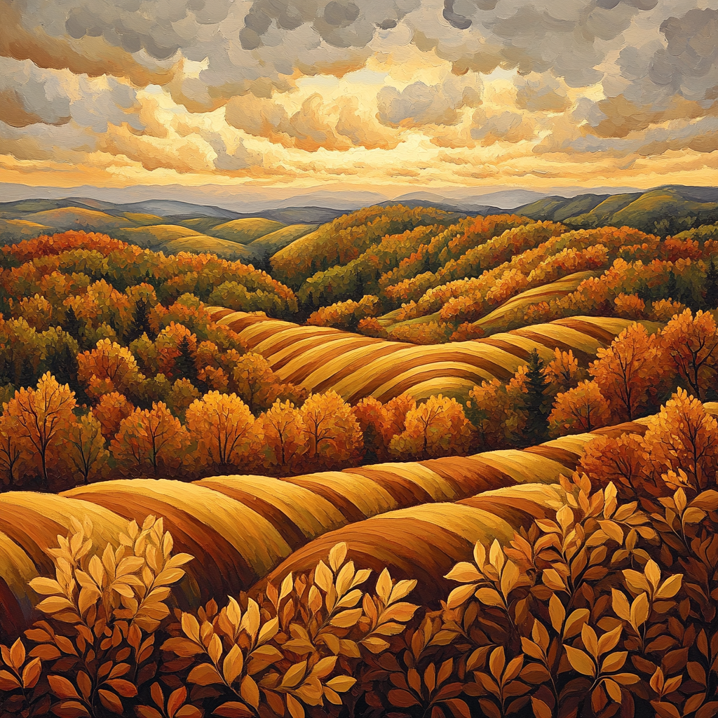 Frederick Varley Inspired Golden Sunset Over Rolling Hill Foliage DIY paint by numbers
