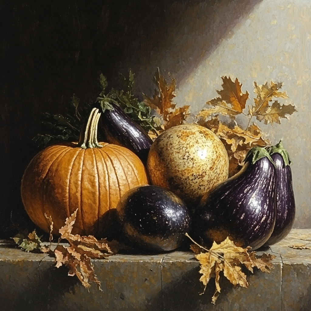 Caravaggio Inspired Tenebristic Autumn Vegetables Number painting