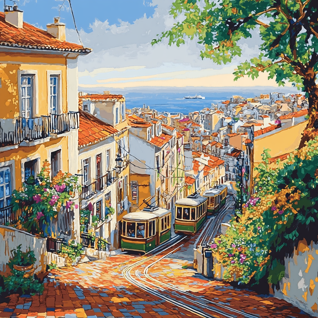 Alfama Hill View Lisbon Portugal painting number kit