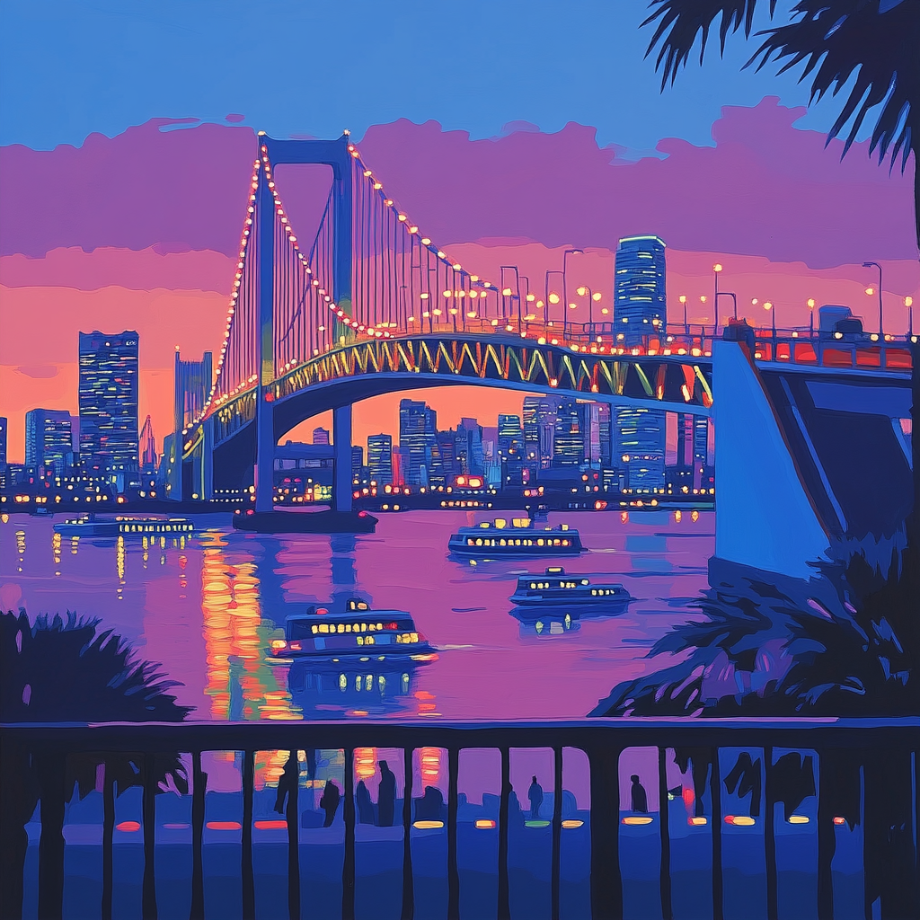 Tokyo Waterfront At Dusk With Rainbow Bridge And Odaiba Skyline Paint by numbers art