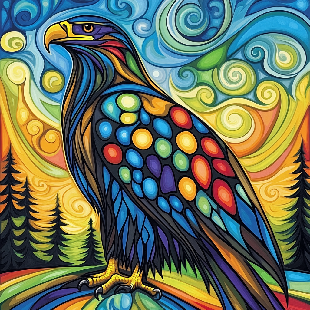 Norval Morrisseau Inspired Eagle Spirit In Woodland Vibrance paint by numbers