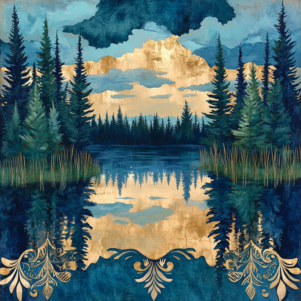 J. E. H. MacDonald Inspired Pine Shore Shimmer paint by number