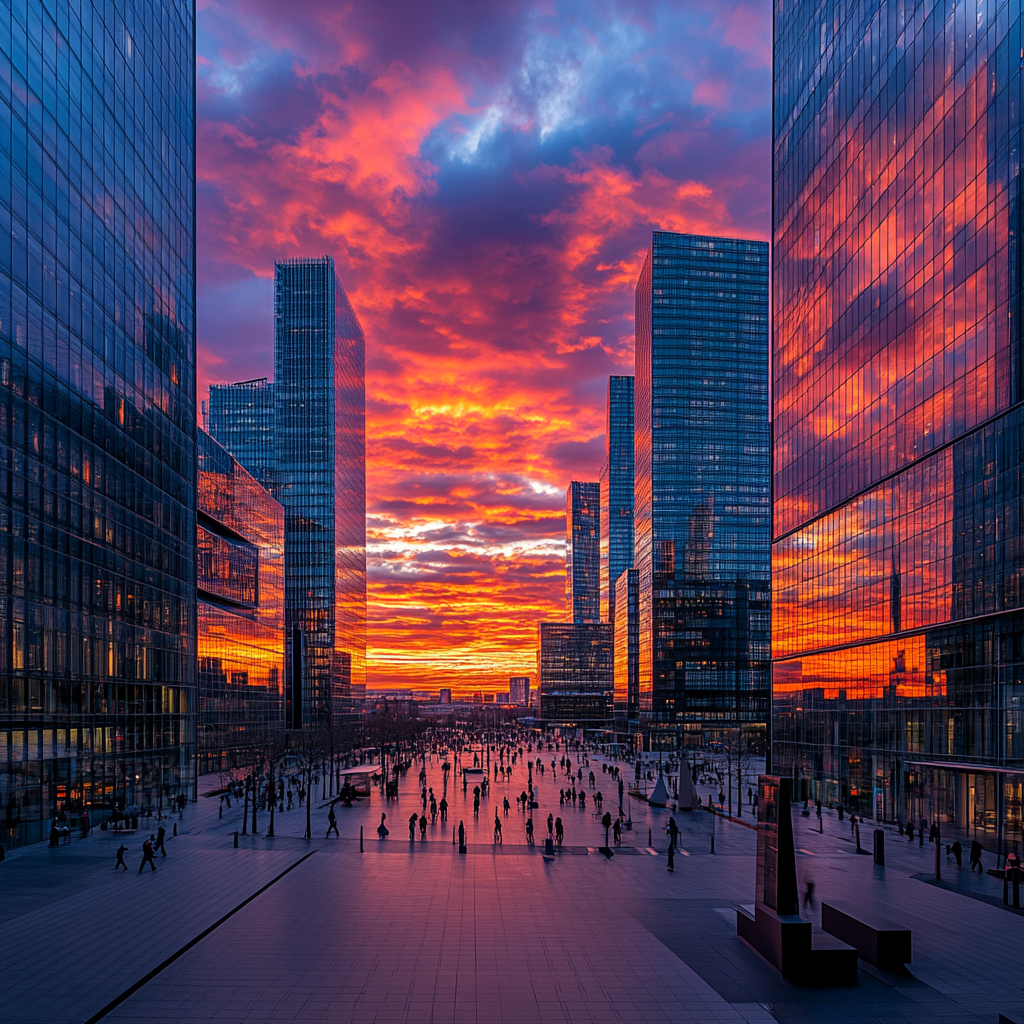 Sunset Over La Défense Skyline Paris France painting number kit