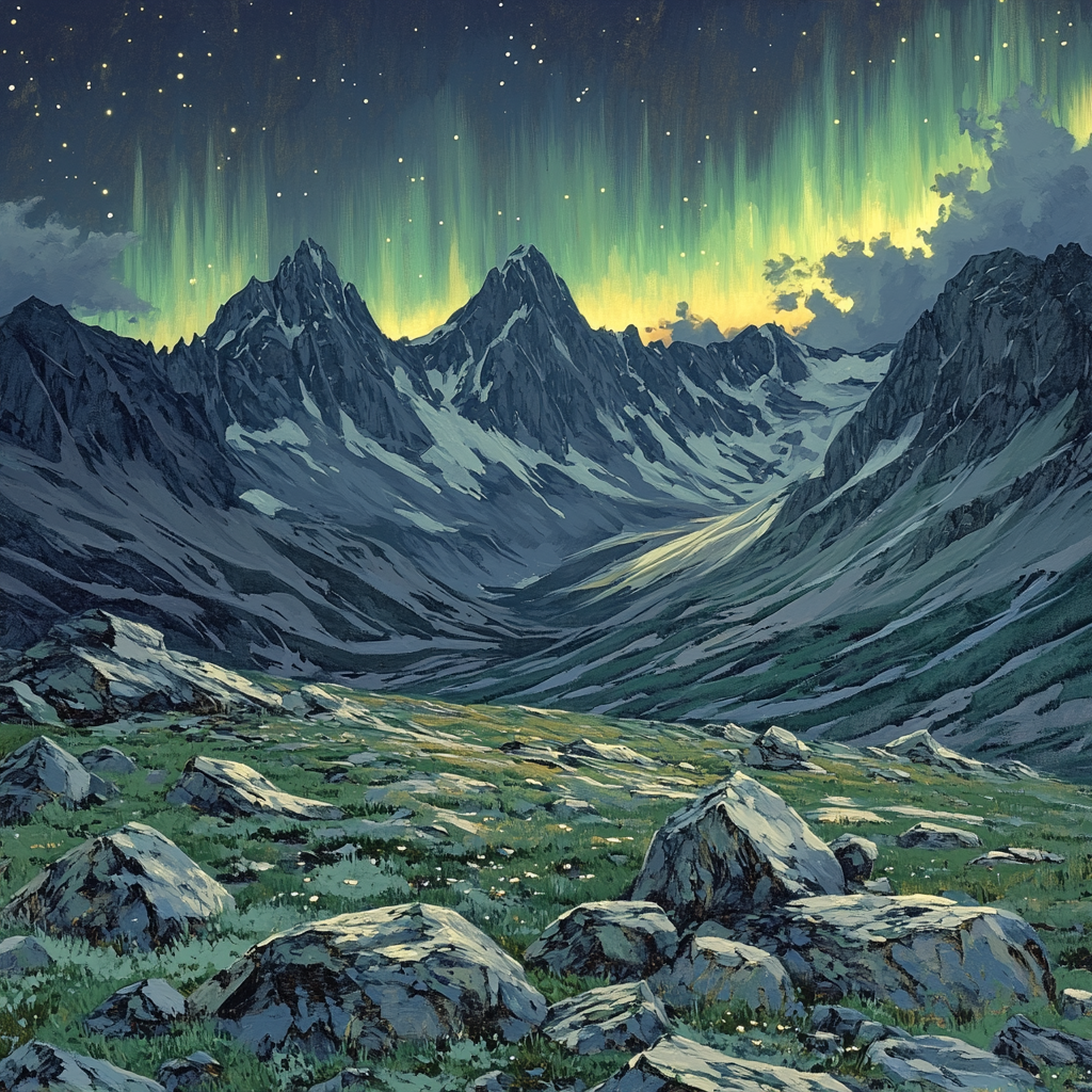 Leonardo Da Vinci Inspired Mountain Aurora Diagram Number painting