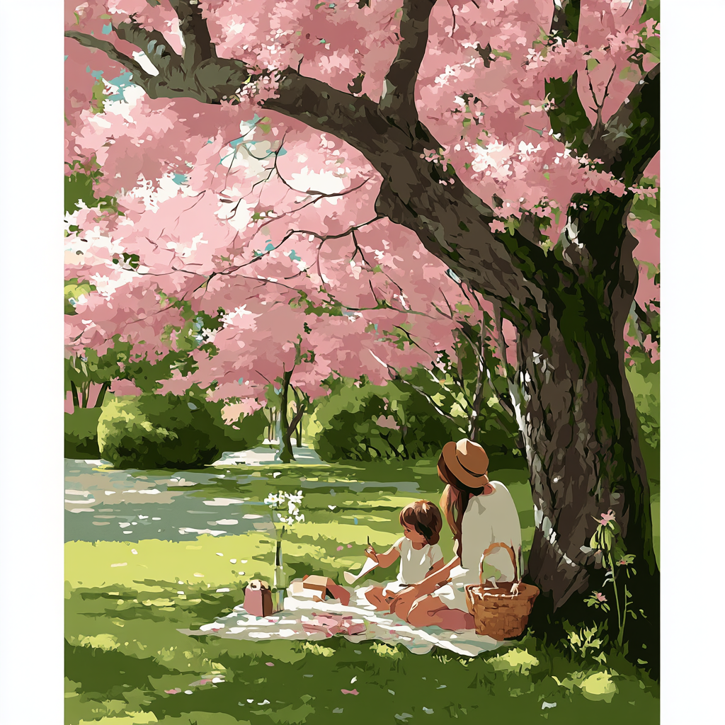 Sweet Moments Under The Cherry Blossoms Painting Number Kit