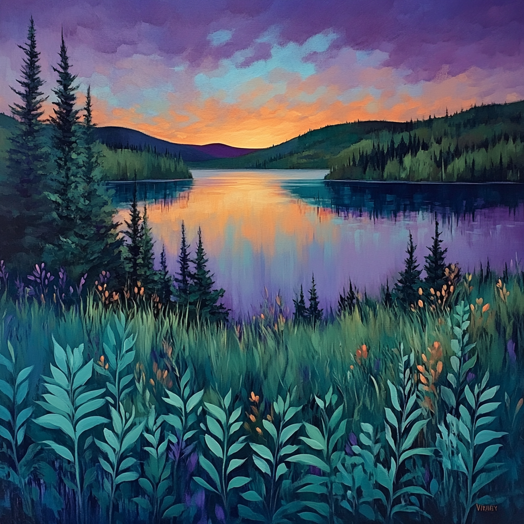 Frederick Varley Inspired Twilight Reflection Over Silent Boreal Lake Numbered painting kits