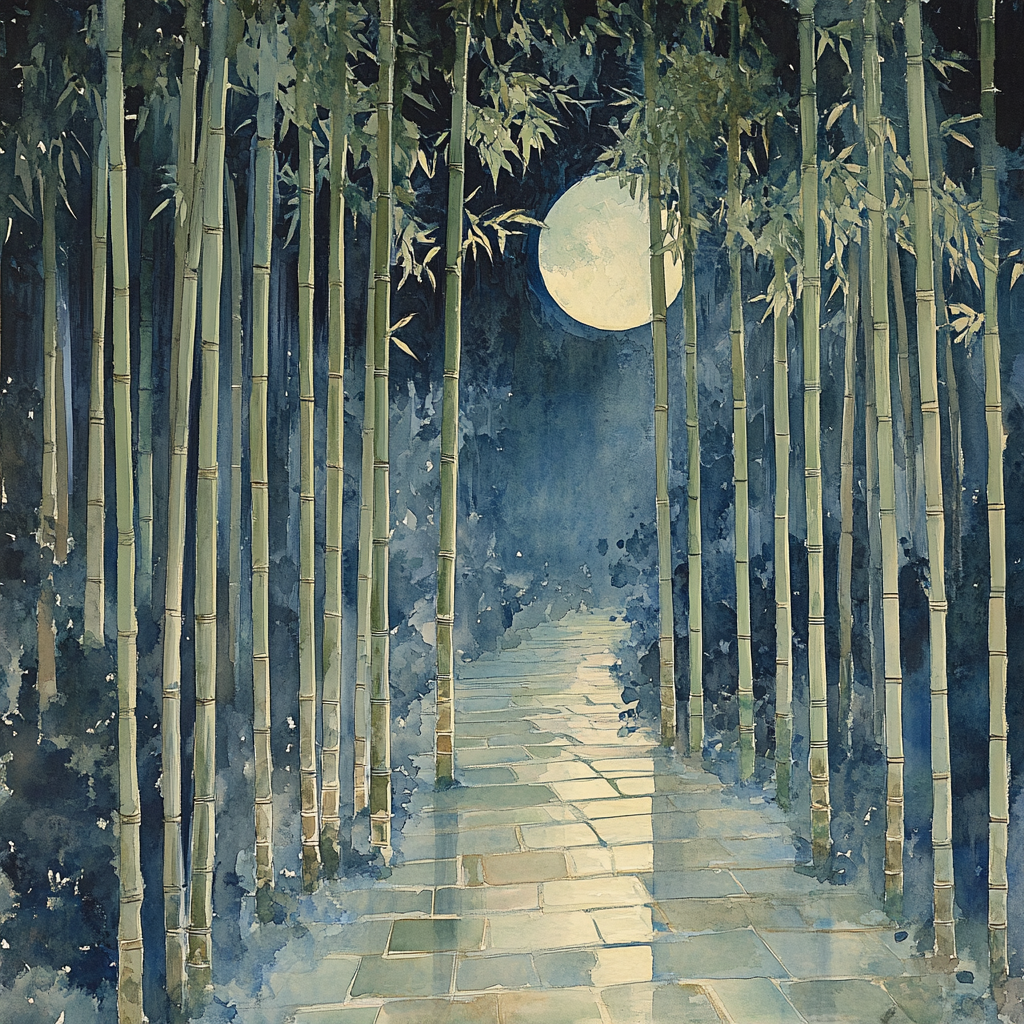 Zhao Mengfu Inspired Moonlit Bamboo Field paint by color