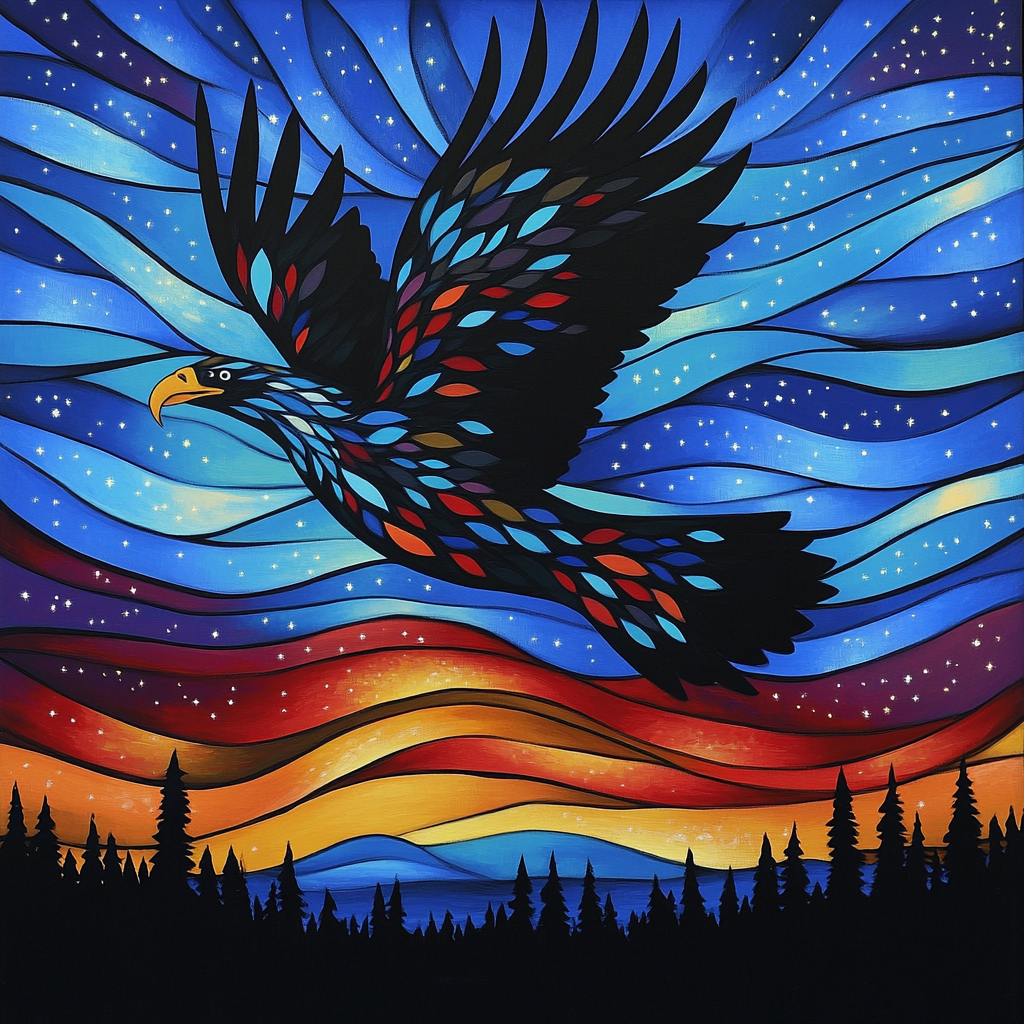 Norval Morrisseau Inspired Eagle Of Auroral Paths Numbered painting kits