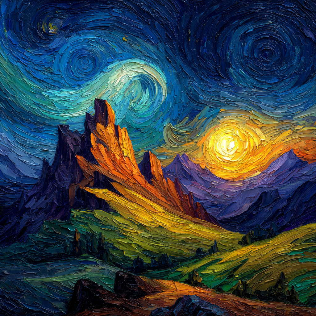 Van Gogh Inspired Starry Mountain Landscape Paint by numbers art